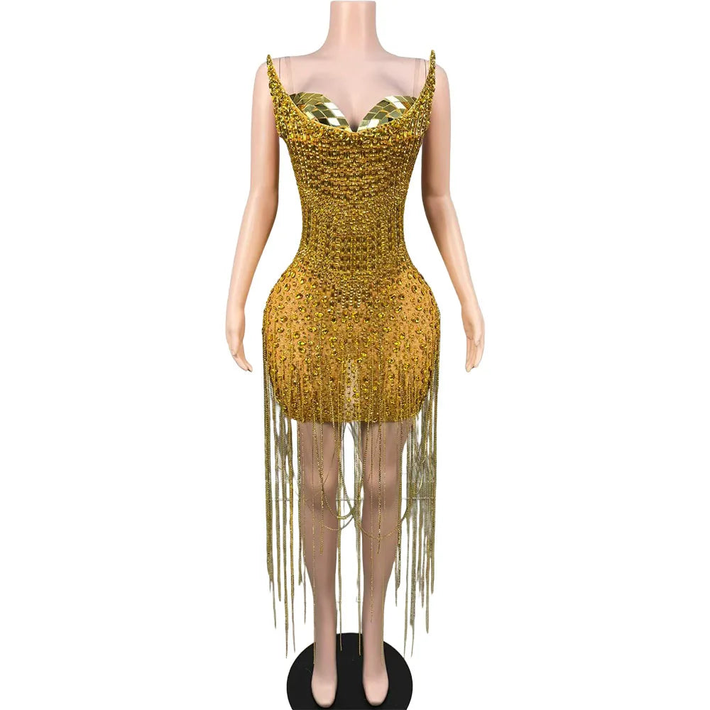 Stephy Gold Rhinestone Dress