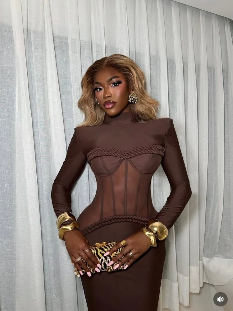 Robe longue corset en résille transparente Sophistica