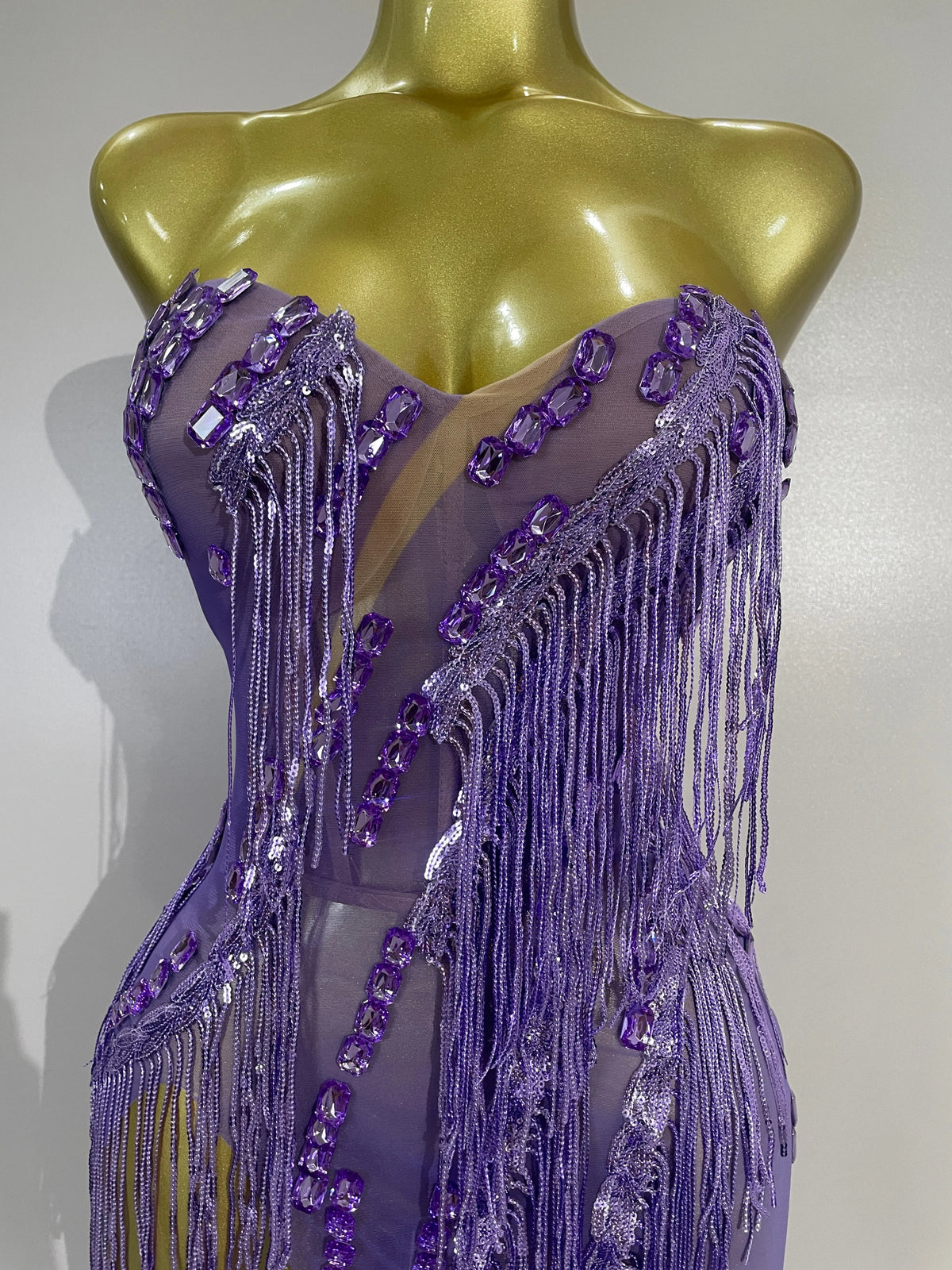 Purple Tassel Mesh Maxi Dress