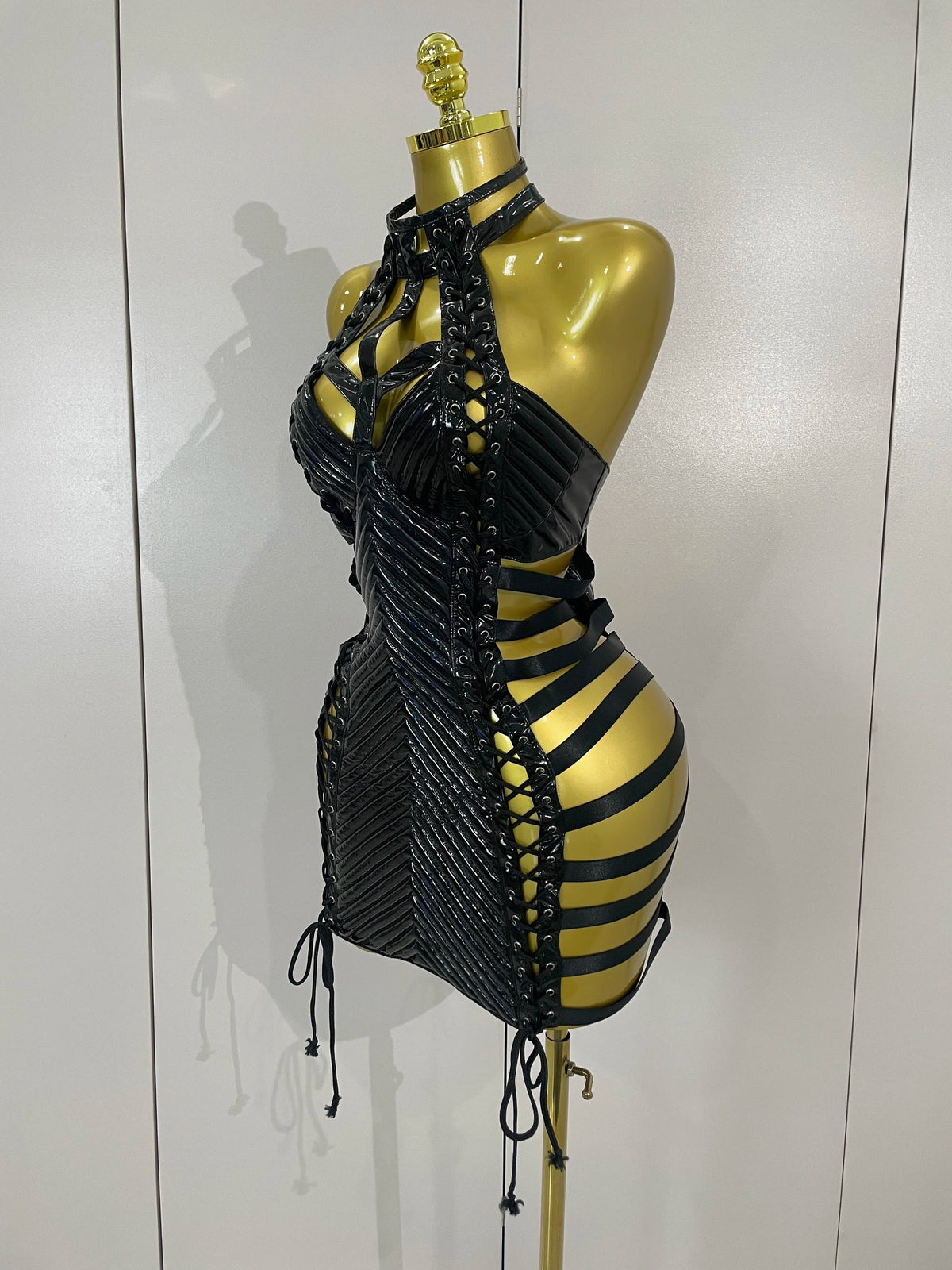 Gothic Leather Bandage Mini Dress