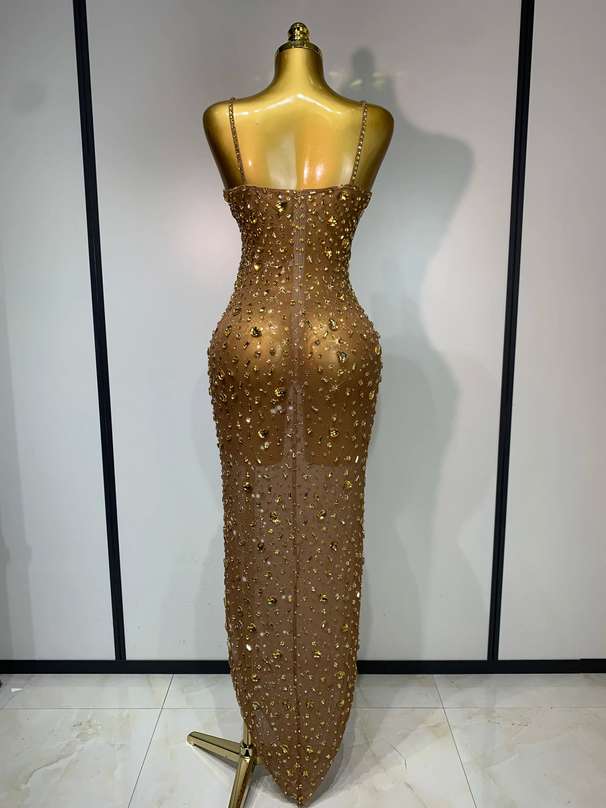 Zoey Rhinestone Mesh Maxi Dress