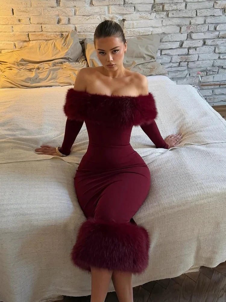 Robe longue en fausse fourrure Lorene