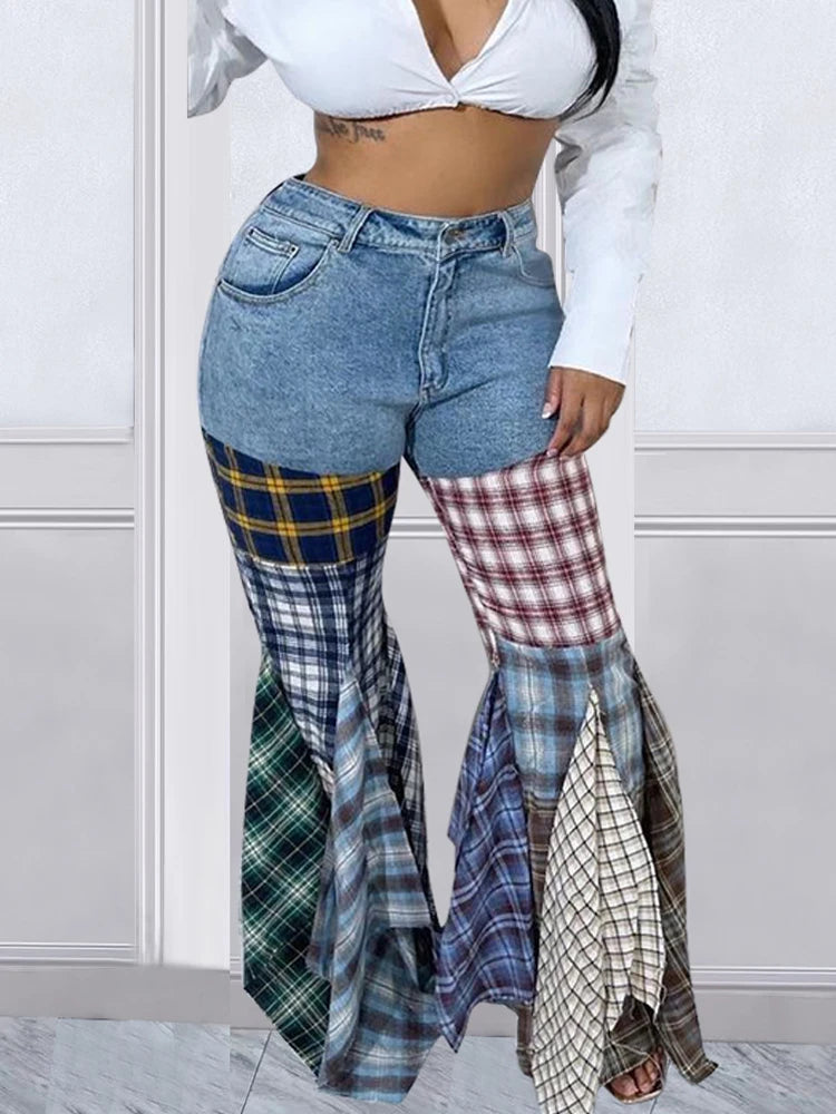 Blue Plaid Bell Bottoms 