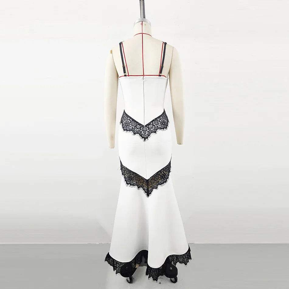Robe longue bandage en dentelle exquise
