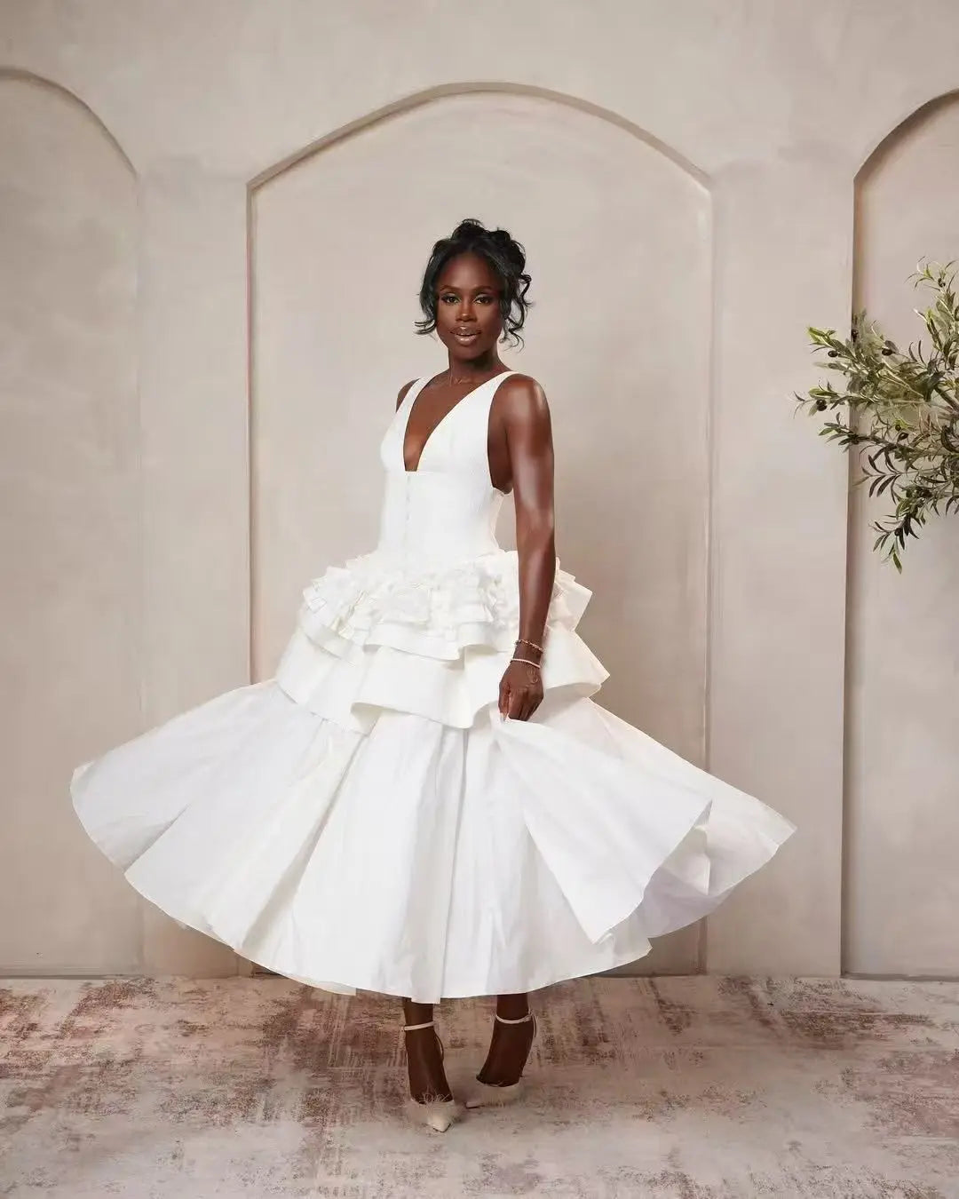 Robe midi Jenae à manches bouffantes