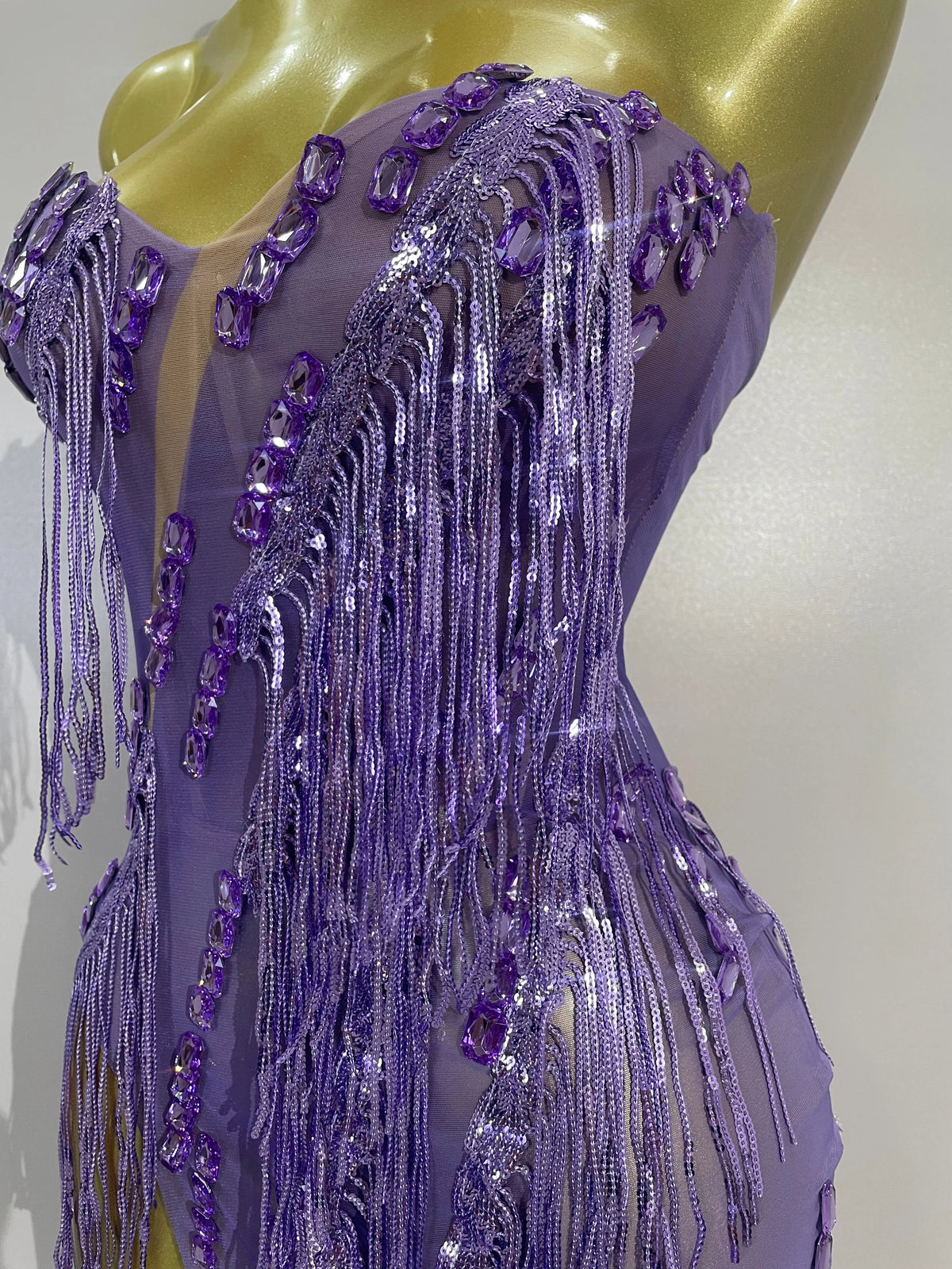 Purple Tassel Mesh Maxi Dress