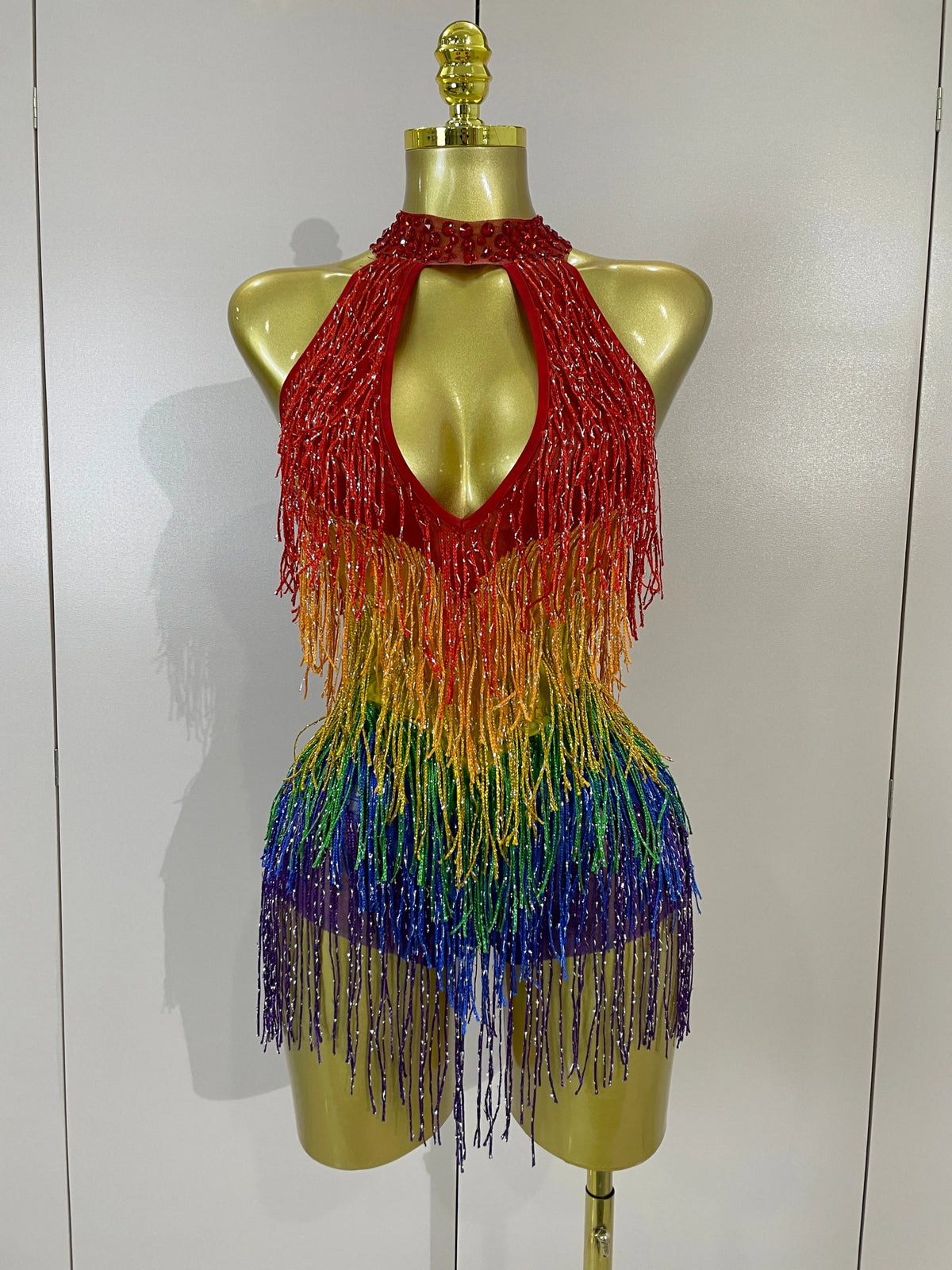 Rainbow Mesh Fringe Bodysuit