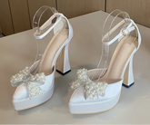Pearl Butterfly-Knot Pointed Toe Pumps