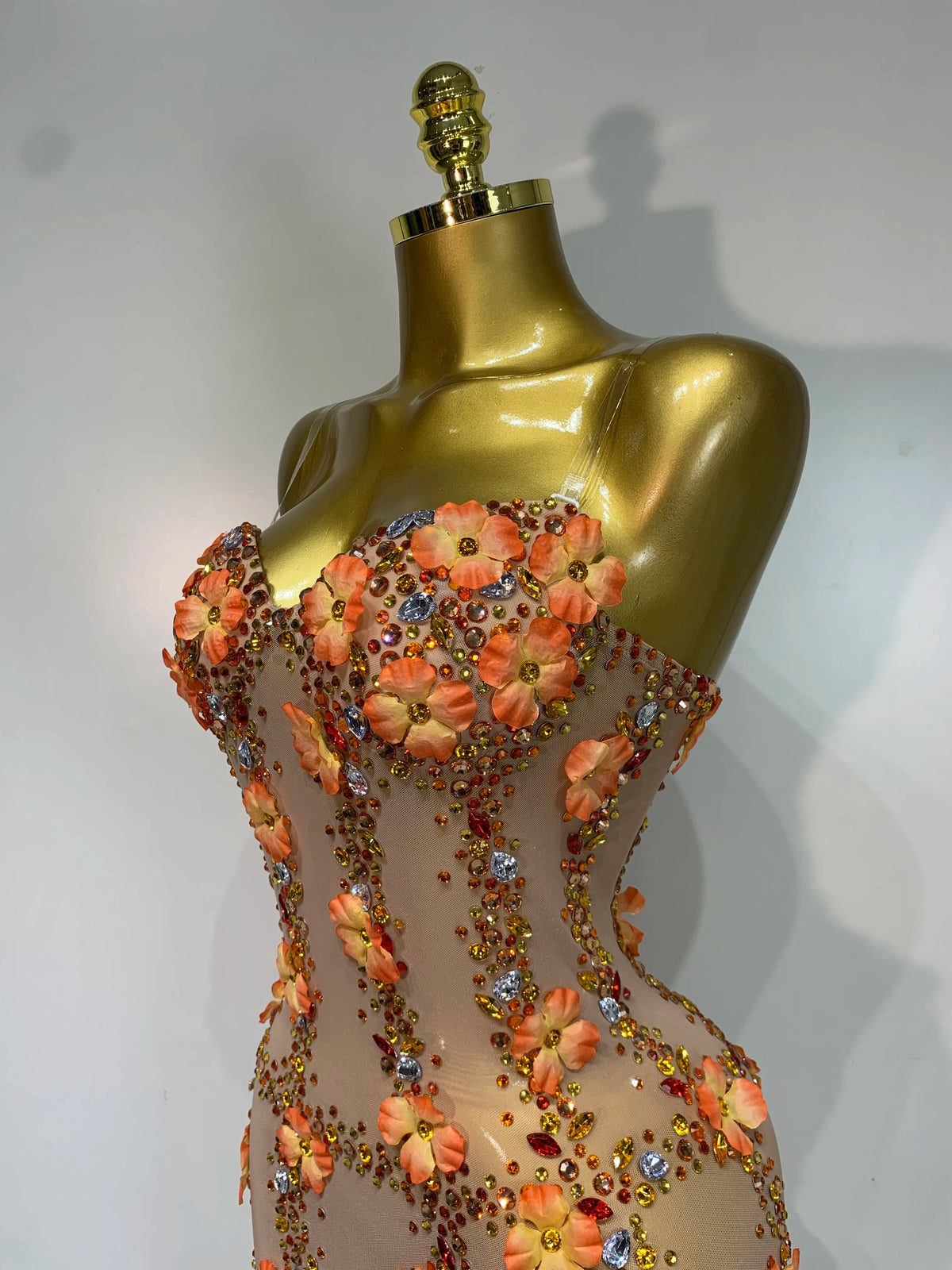 Susan Rhinestone Flower Mesh Mini Dress