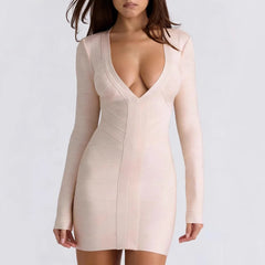 Plunge V Neck Bandage Mini Dress