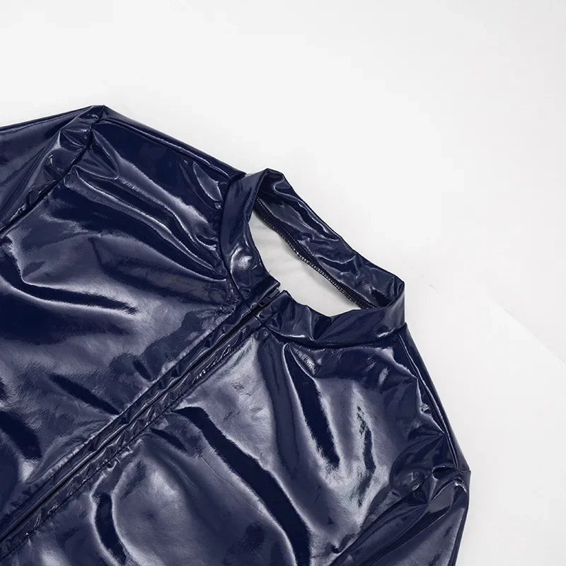 Blue Leather Cutout Dress