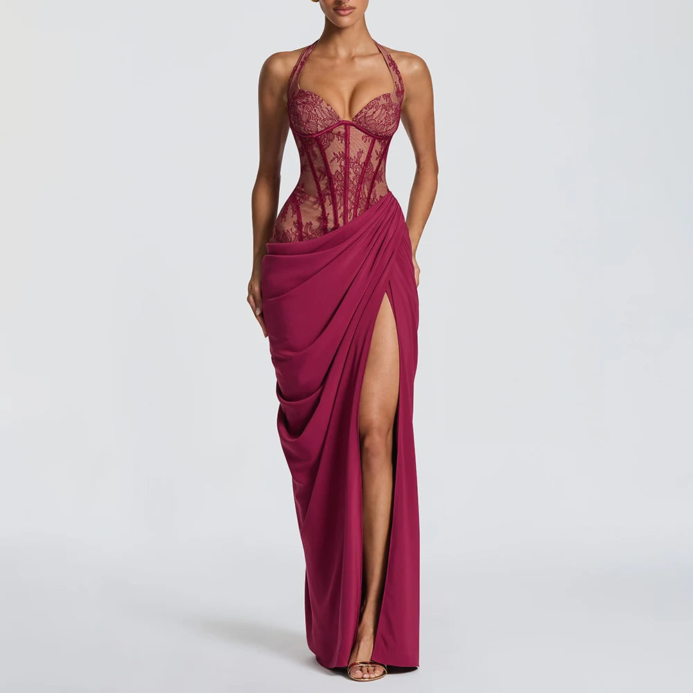 Bodice Corset High Slit Maxi Dress