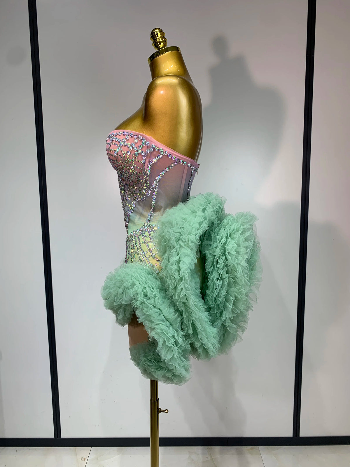 Robe en résille diamant vert menthe