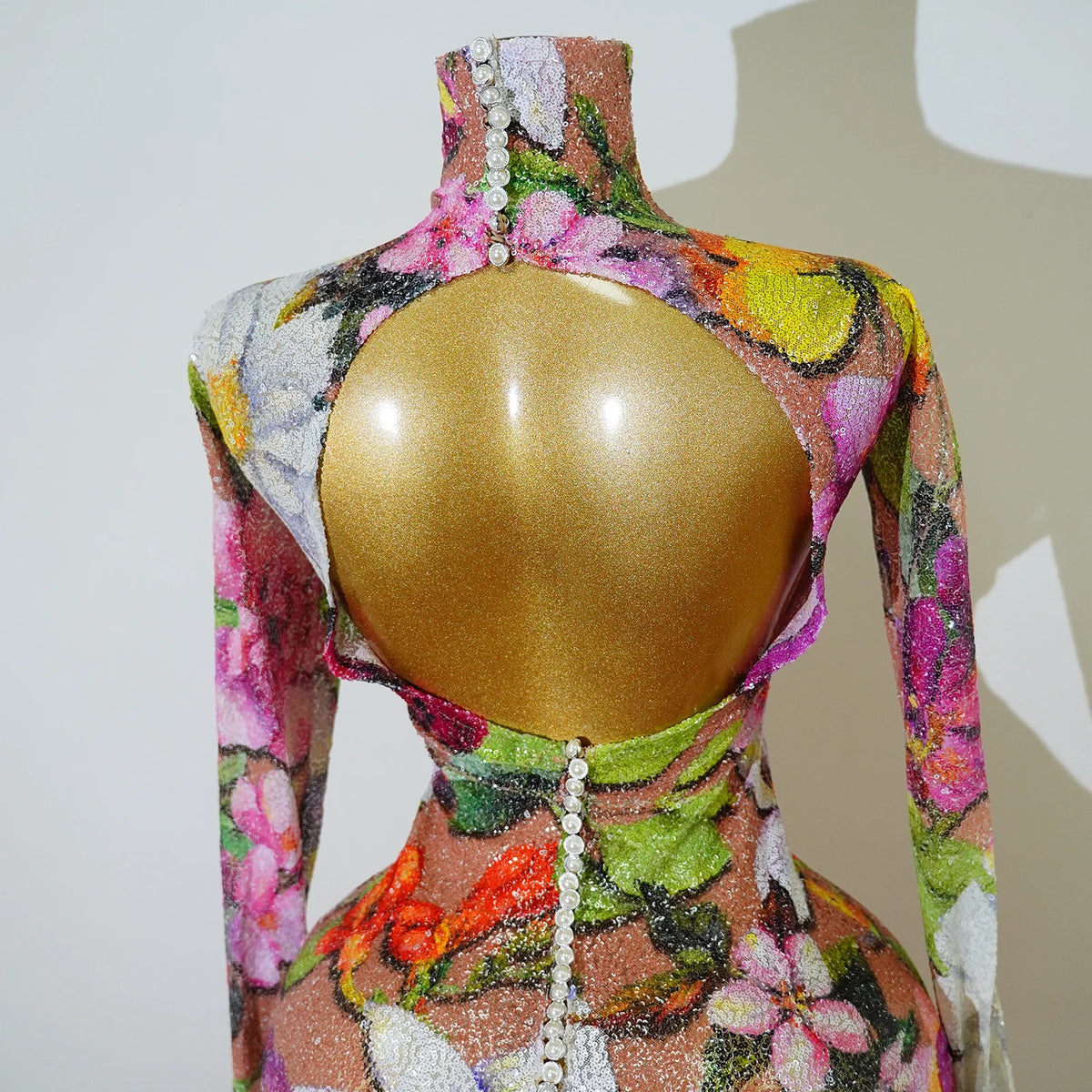 Luxury Floral Sequin Ruffle Dress