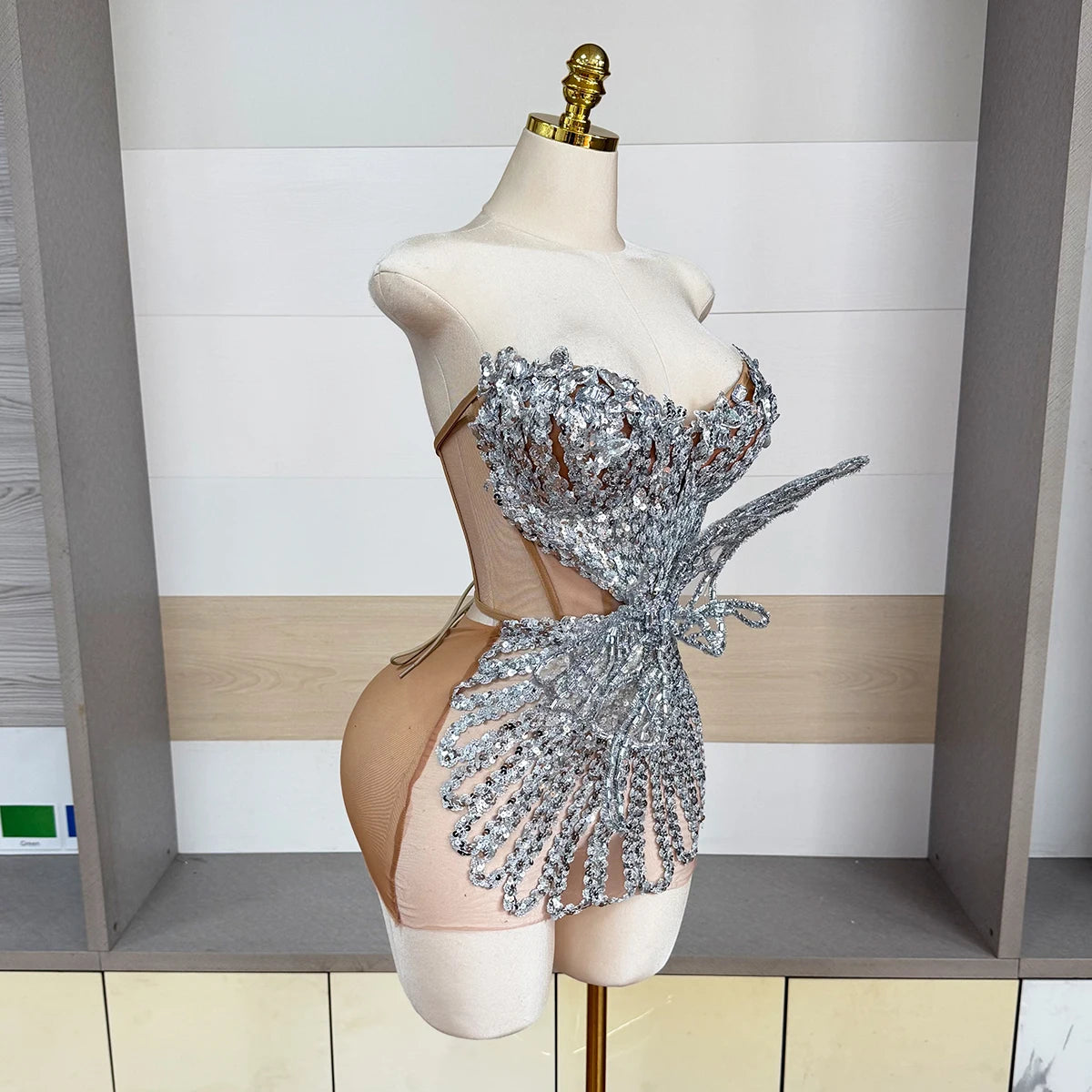 Silver Mesh Mini Dress
