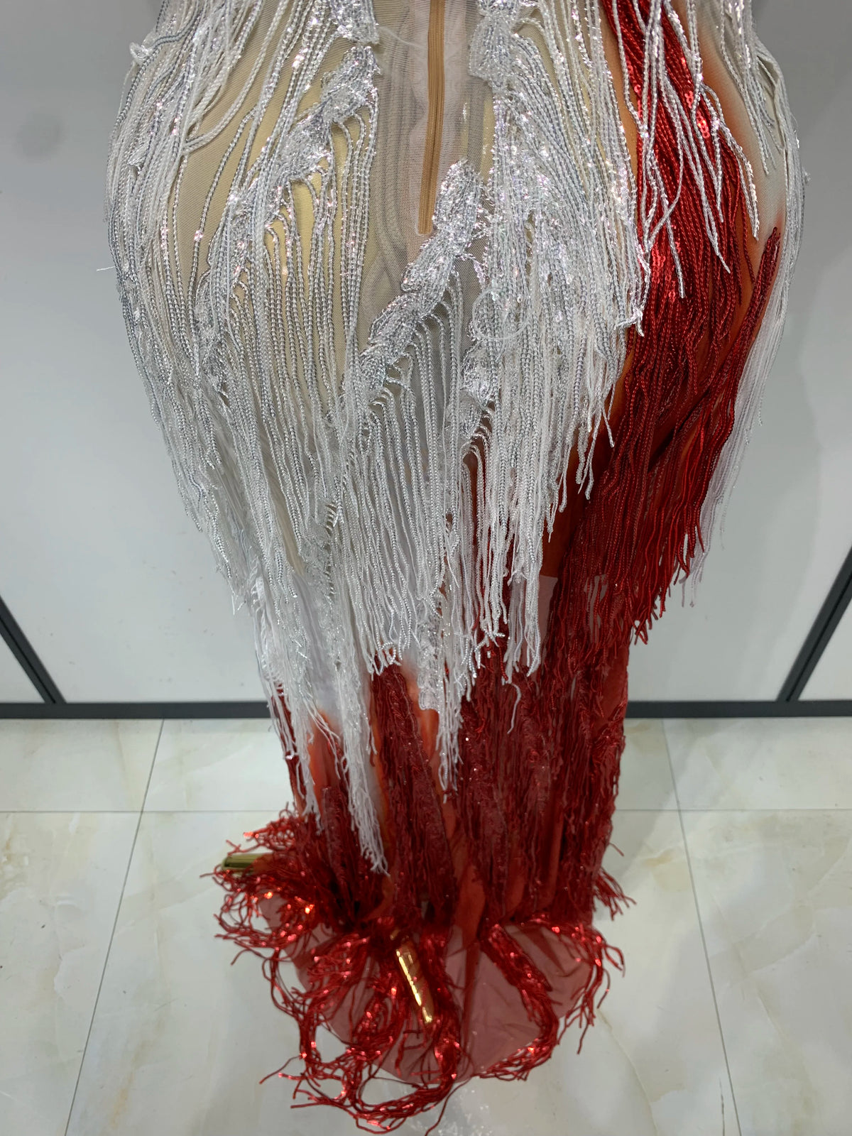 Gradient Tassel Pearl Maxi Dress
