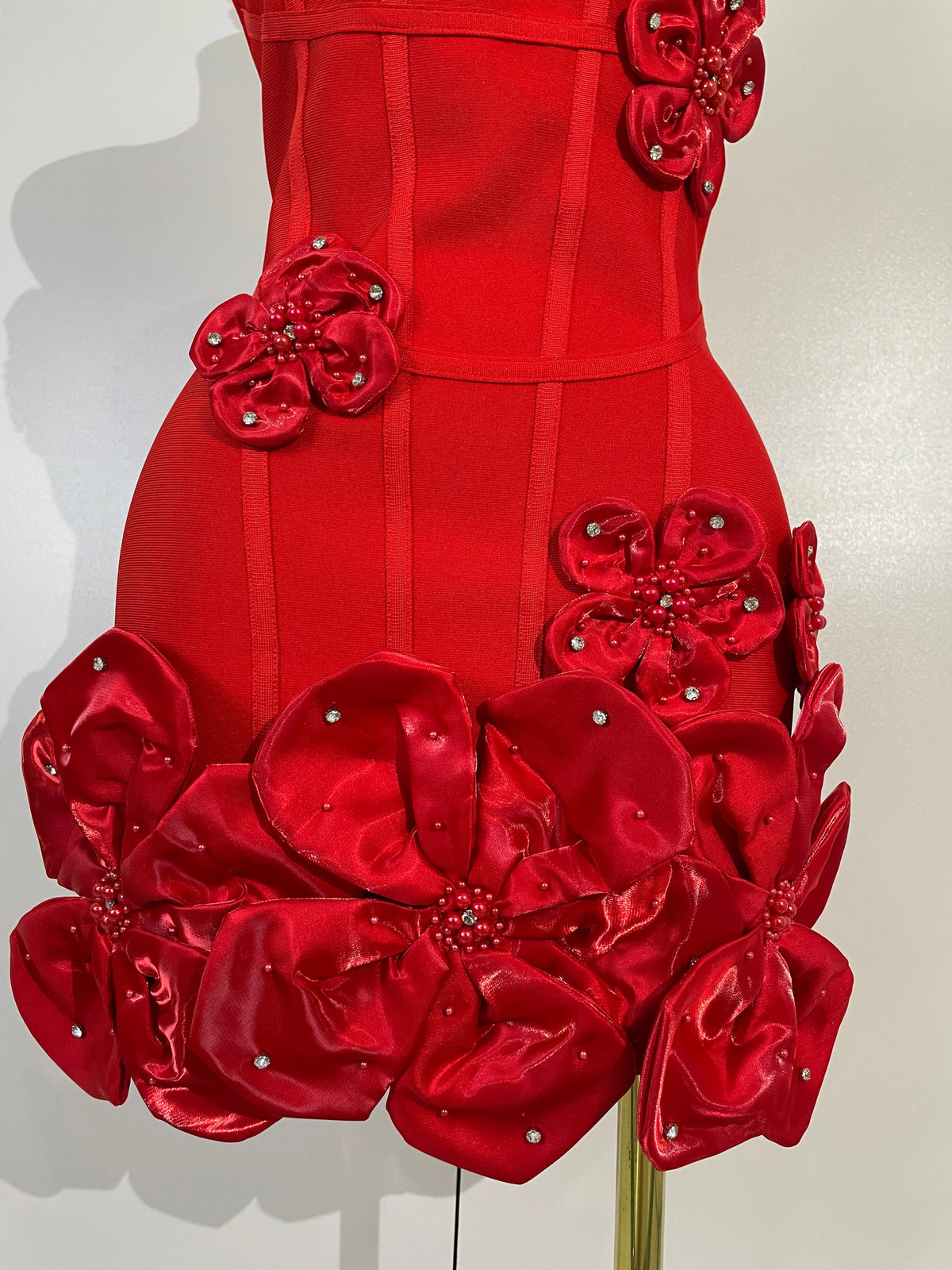Chic 3D Beaded Flower Bandage Mini Dress