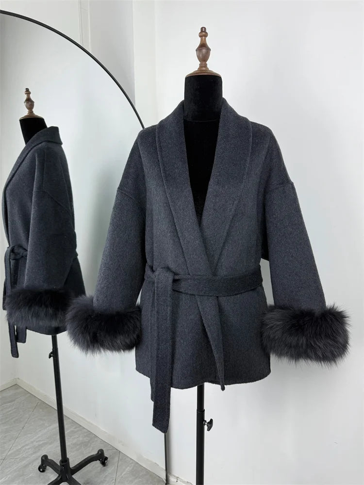 Fox Fur Wool Overcoat