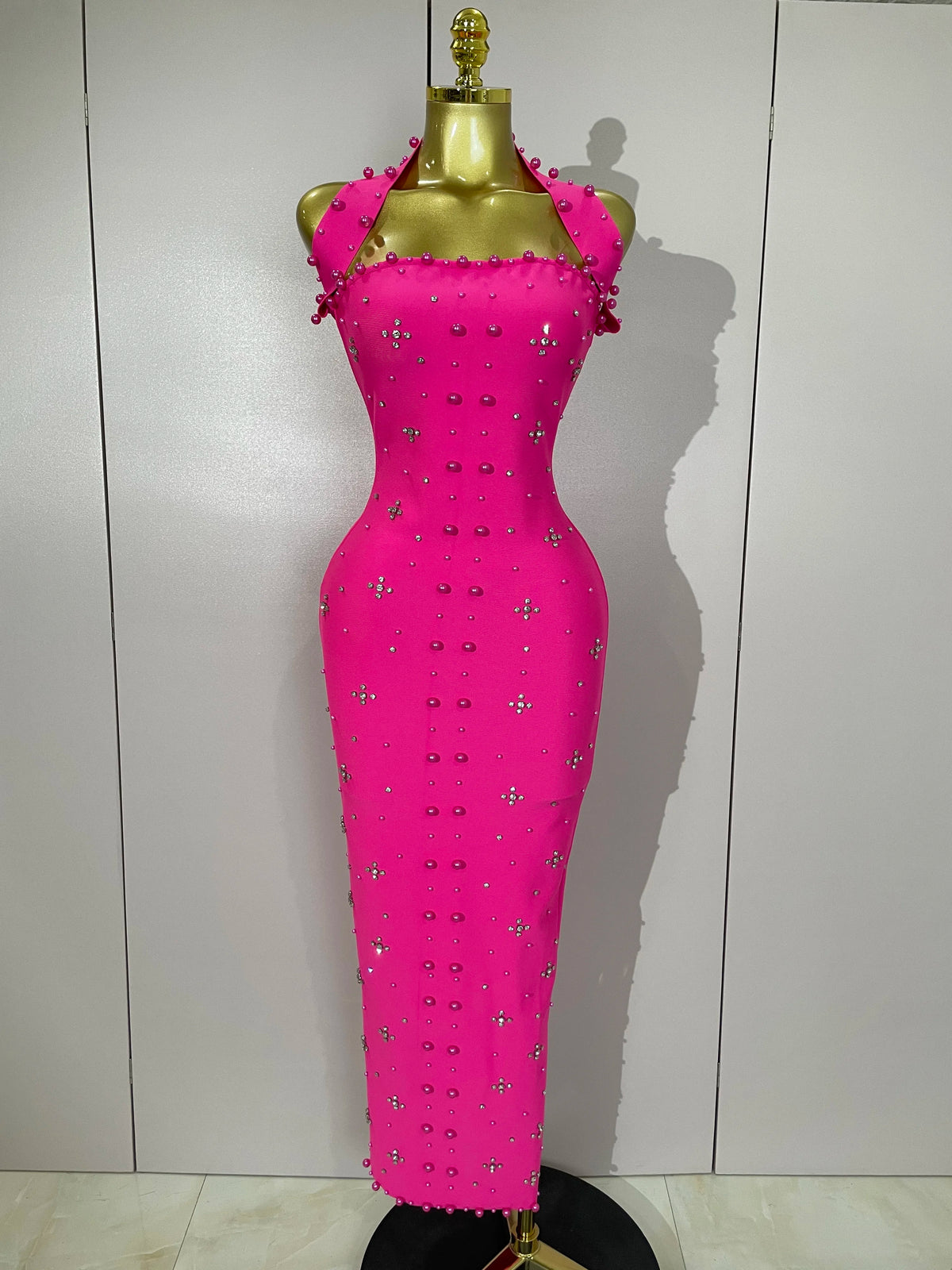 Robe midi à pansements, perles et strass