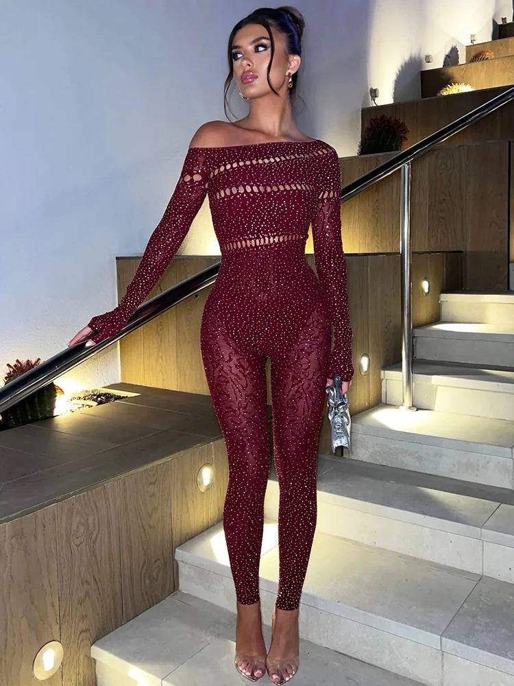 Shayna Rhinestone Jumpsuit Fashion Closet Clothing