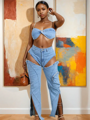 Sidney Denim Pants Set Fashion Closet Clothing