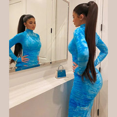 Sky Blue Tie Dye Ruched Dress Fashion Closet Clothing