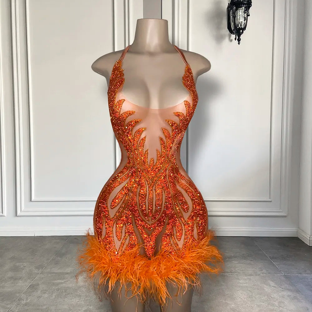 The One Crystal Feather Mini Dress Fashion Closet Clothing