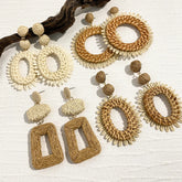 Woven Raffia Dangle Earrings Fashion Closet Clothing
