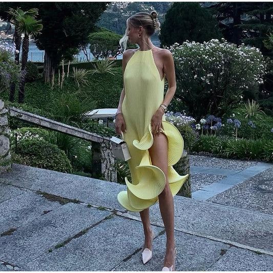 Asymmetrical Rolled Hem Mid Dress