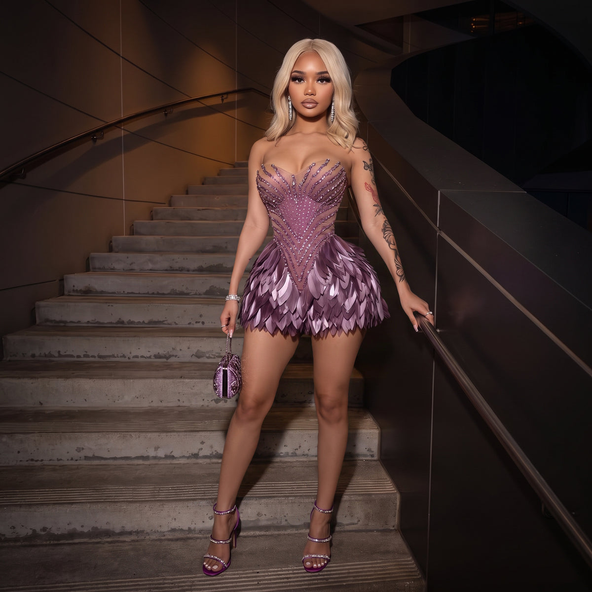 Sequins Mesh Mini Dress