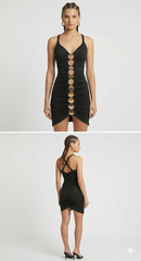 Metallic Discs Pleated Bodycon Dress