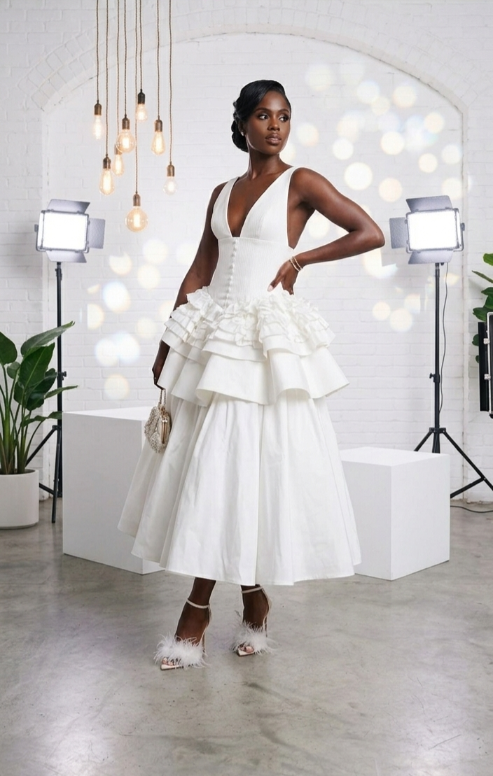 Robe midi Jenae à manches bouffantes
