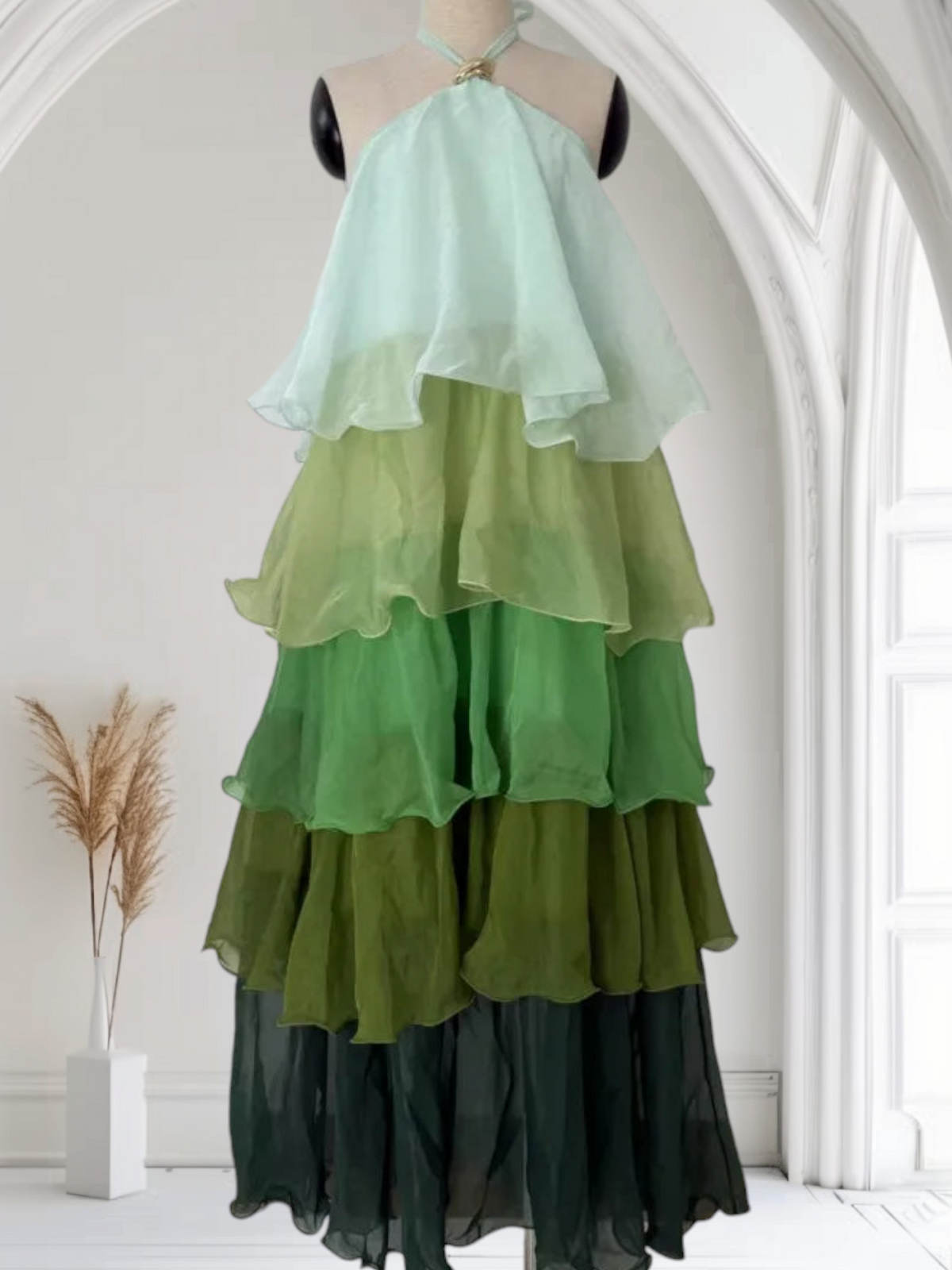 Robe longue étagée en mousseline dégradée