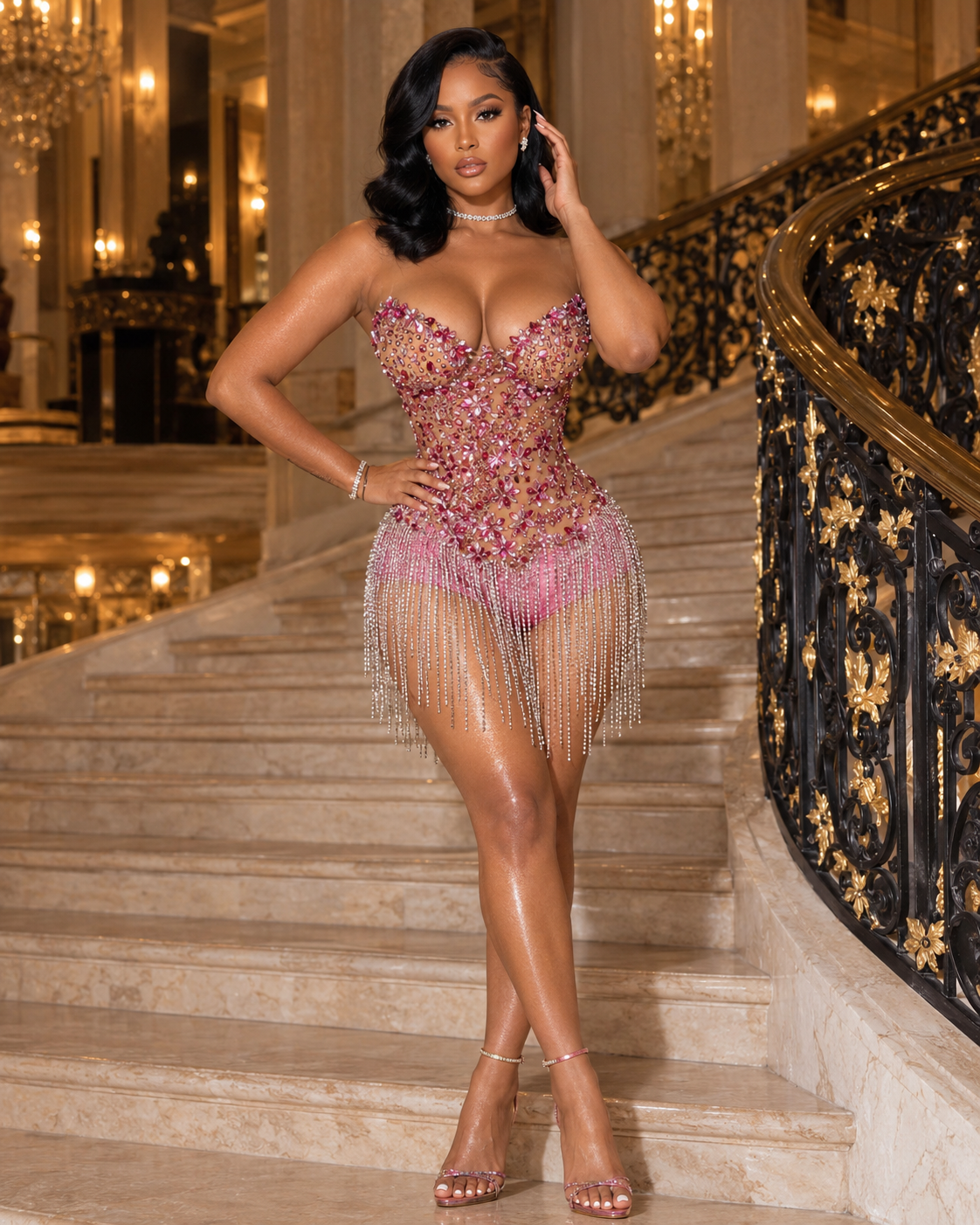 Mini-robe cocktail transparente à franges