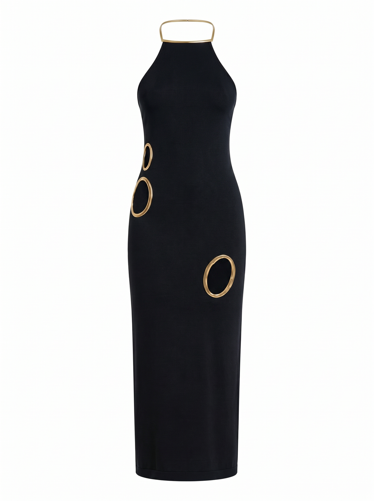 Gold Trim Cutout Knit Maxi Dress