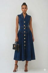 Belted Denim Maxi Dress