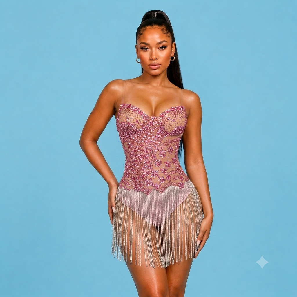 Mini-robe cocktail transparente à franges