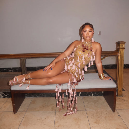 Olanda Mesh Bodysuit Tassel Dress