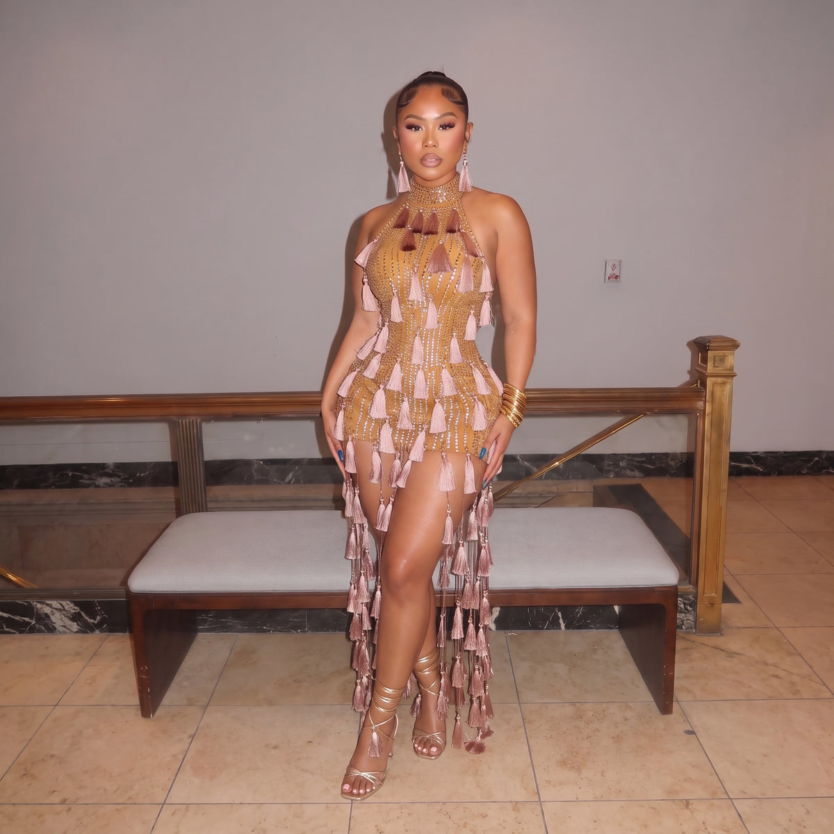 Olanda Mesh Bodysuit Tassel Dress