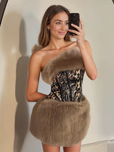 Plush Fur Leopard Mini Skirt Set