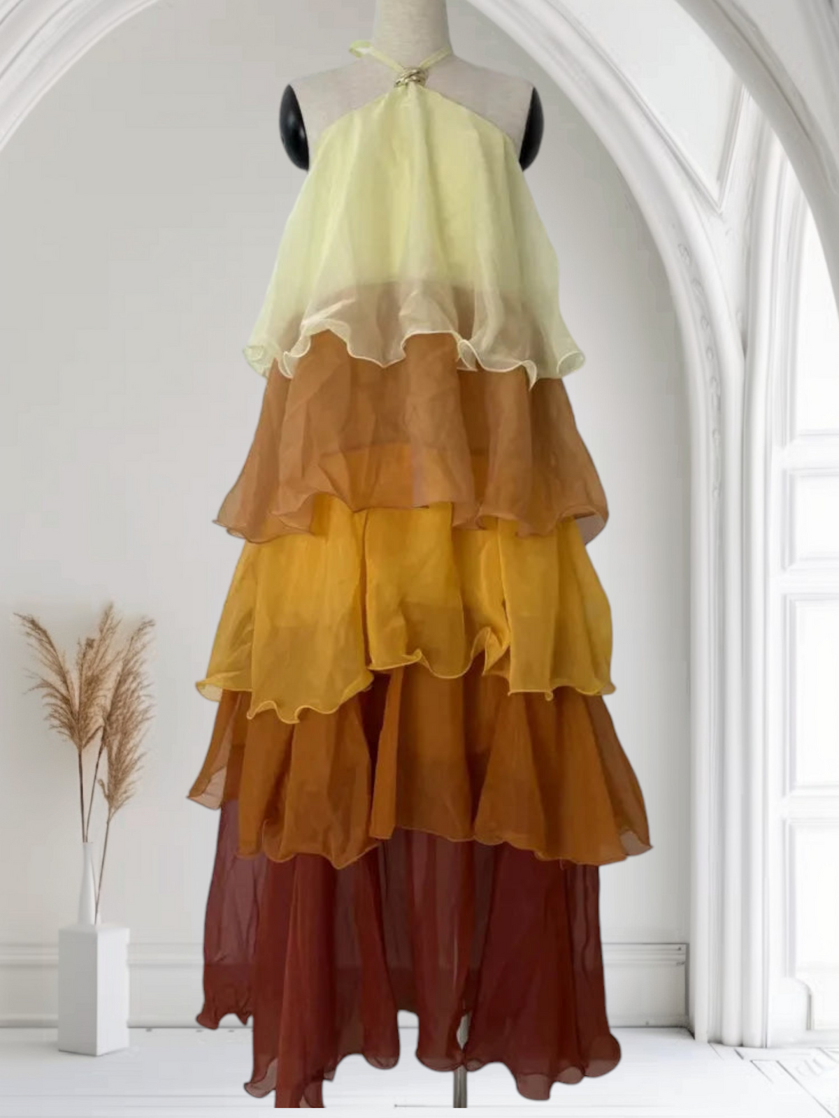 Robe longue étagée en mousseline dégradée