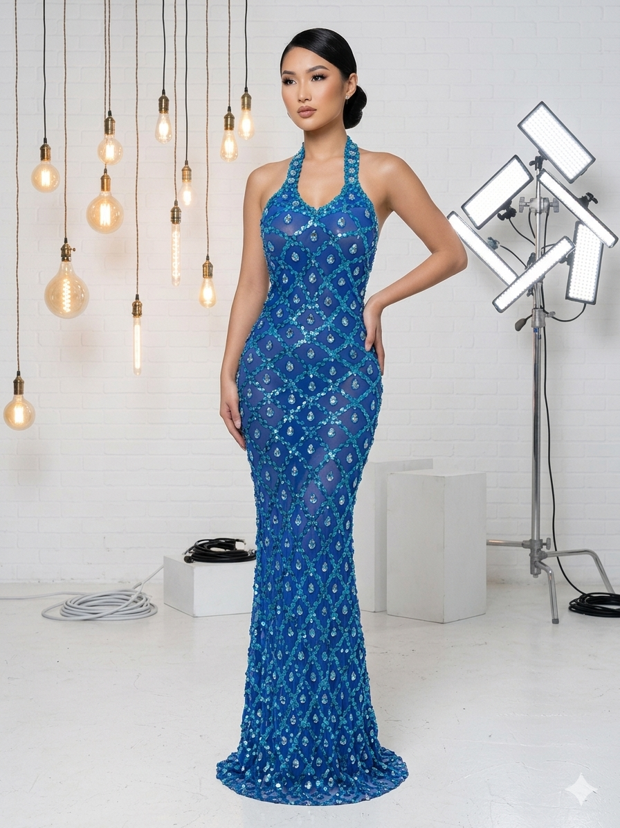 Robe longue sans dos Blue Luxe