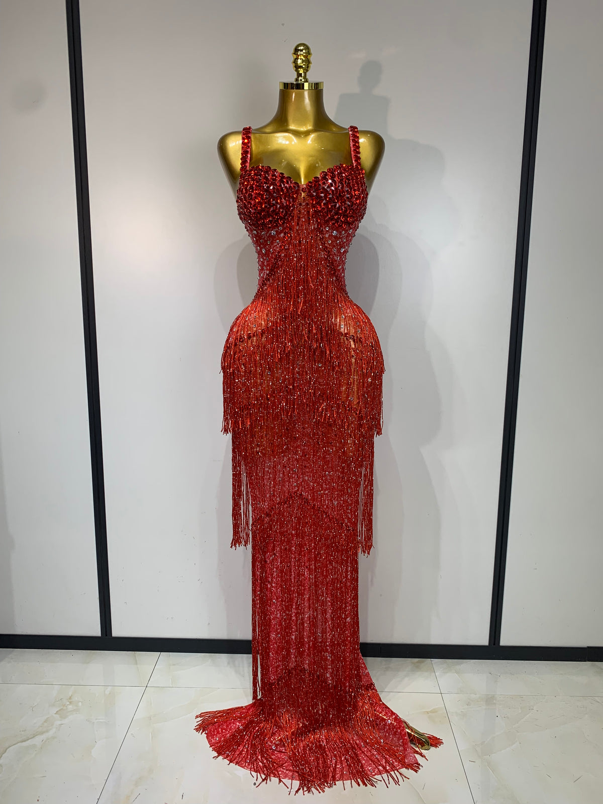 Maxine Tassel Mesh Maxi Dress
