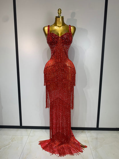 Maxine Tassel Mesh Maxi Dress