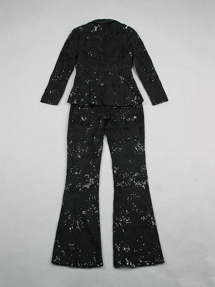 Hillary Lace Sequined Blazer Pants Set