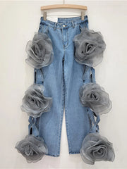 3D Flower Denim Pants Fashion Closet Clothing