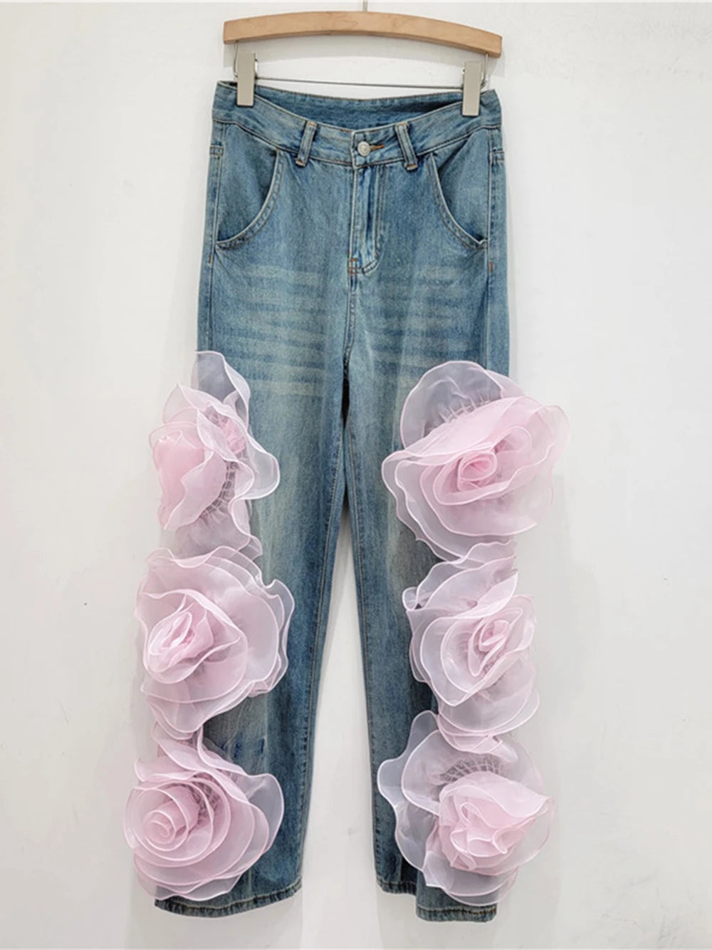 3D Flowers High Waist Jeans Fashion Closet Clothing
