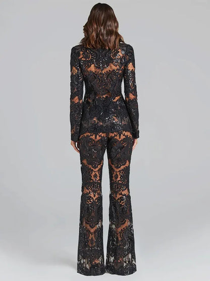 Hillary Lace Sequined Blazer Pants Set