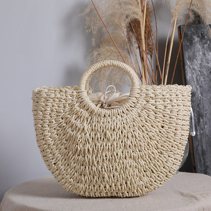 Woven Rattan Tote Handbag