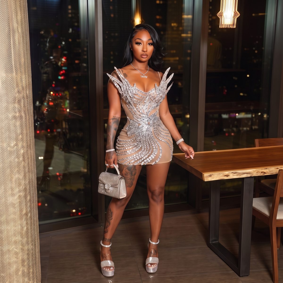 Wing Mesh Mini Dress